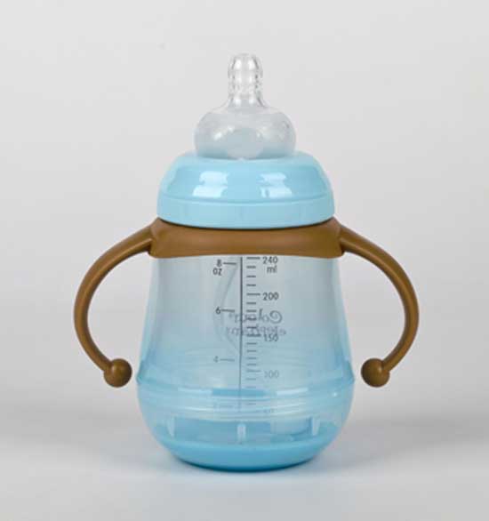亨特貝貝防爆防摔寬口玻璃奶瓶240ml帶手柄藍(lán)色