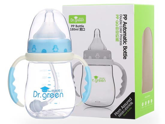 格林博士寬口PPQQ自動奶瓶180ML藍色