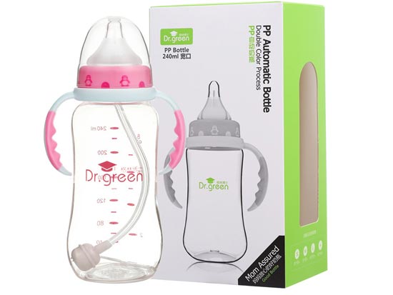 格林博士寬口PP自動(dòng)奶瓶240ML紅色