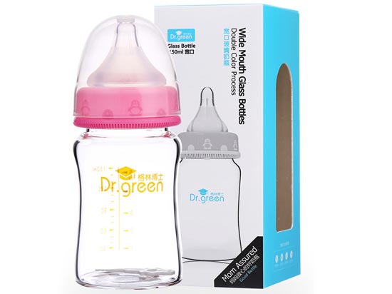 格林博士寬口玻璃奶瓶150ML紅色