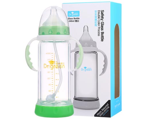 格林博士寬口安全玻璃奶瓶240ML綠色