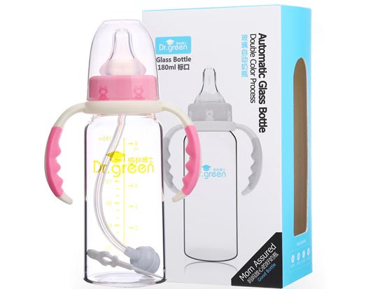 格林博士標(biāo)口玻璃自動(dòng)奶瓶180ML紅色