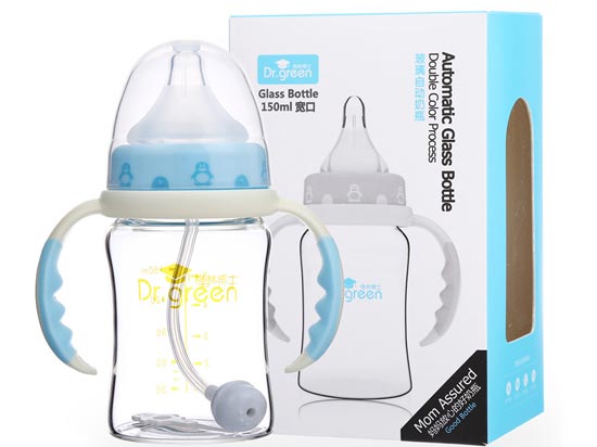 格林博士寬口玻璃自動奶瓶150ML藍(lán)色