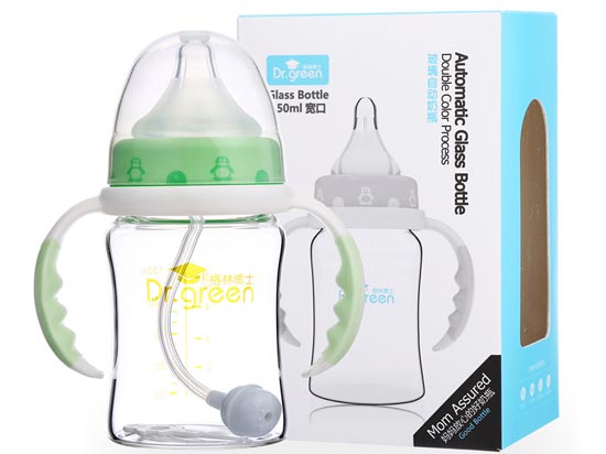 格林博士寬口玻璃自動(dòng)奶瓶150ML綠色