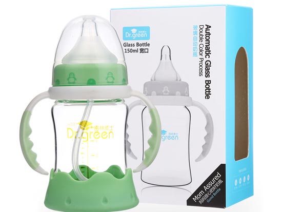 格林博士寬口玻璃自動奶瓶150ML綠色