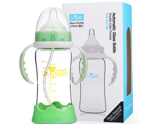 格林博士寬口玻璃自動奶瓶240ML綠色