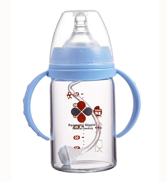 Happy100寬口玻璃奶瓶藍(lán)色