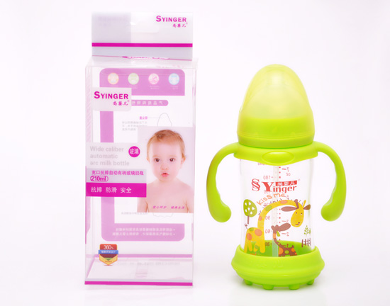 尚嬰兒寬口抗摔自動(dòng)有柄玻璃奶瓶210ML綠色