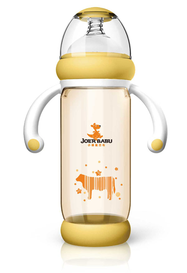 小袋鼠巴布PPSU防燙自動(dòng)寬口奶瓶300ml黃色