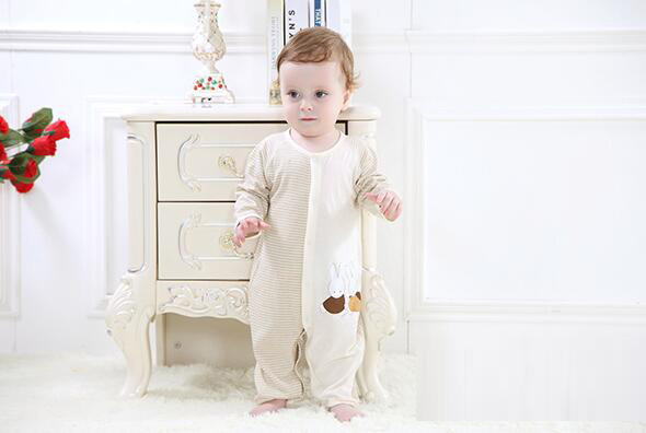 蓓琪兔嬰兒內(nèi)衣2015春夏新款間條長袖對襟哈衣0