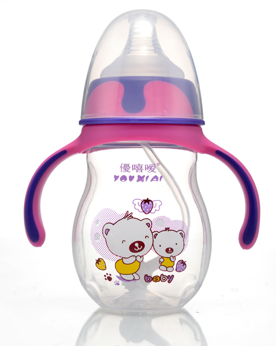 優(yōu)嘻噯炫彩PP寬口自動奶瓶220ML紫紅色