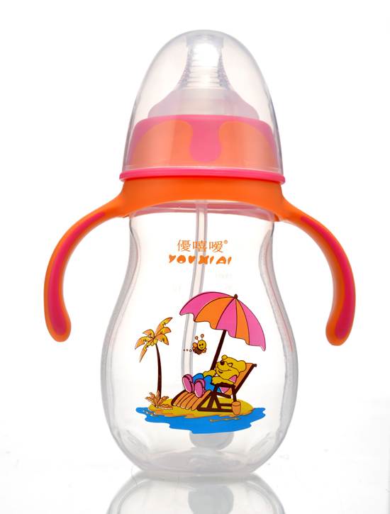 優(yōu)嘻噯炫彩PP寬口自動(dòng)奶瓶300ml橙黃色