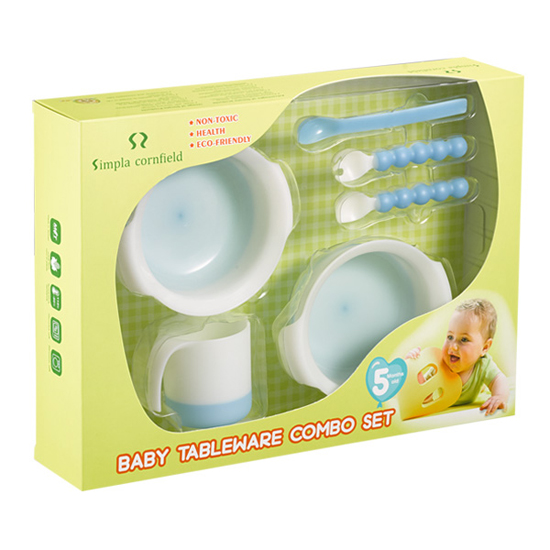 玉米田嬰童餐具粉藍(lán)六件組