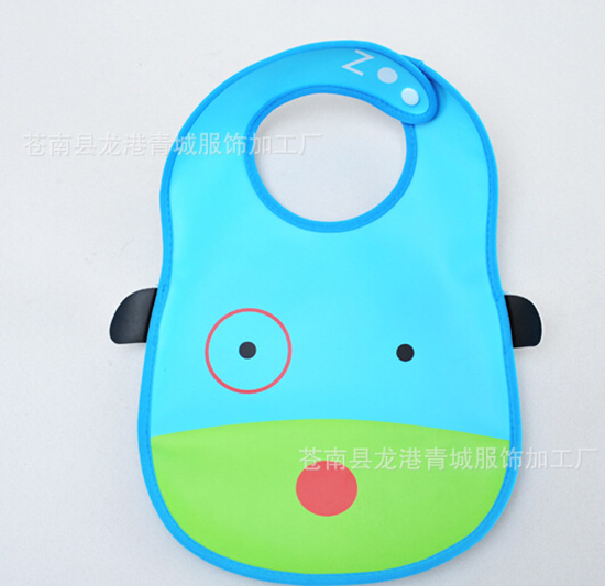 嬰兒童防水PVC軟塑料立體圍嘴藍