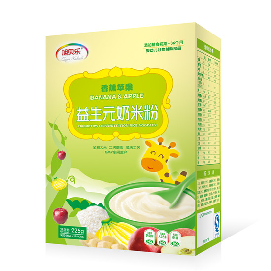 旭貝樂(lè)香蕉蘋(píng)果益生元奶米粉盒裝
