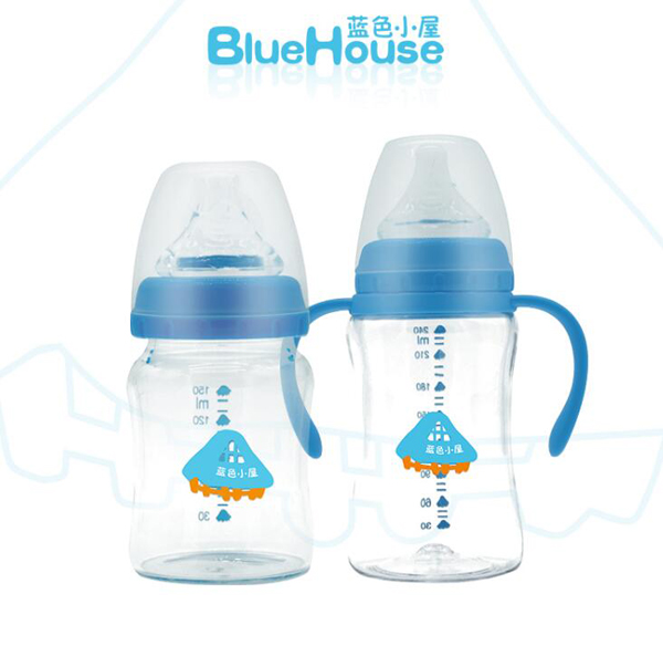 藍色小屋寬口玻璃弧形奶瓶