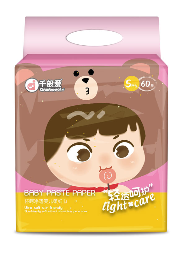 千般愛(ài)輕呵凈透嬰兒柔紙巾5連包60抽