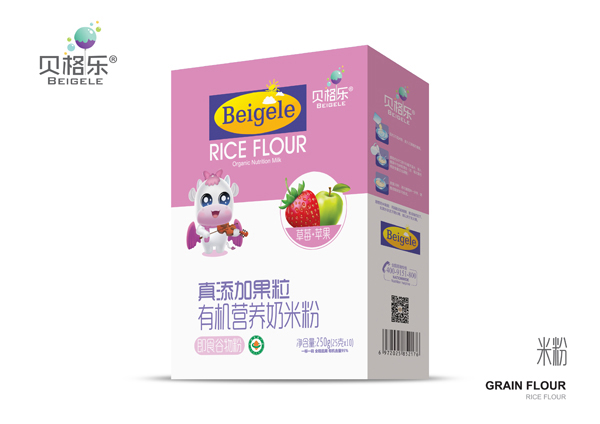 貝格樂真添加果粒有機營養(yǎng)奶米粉-草莓+蘋果 盒裝