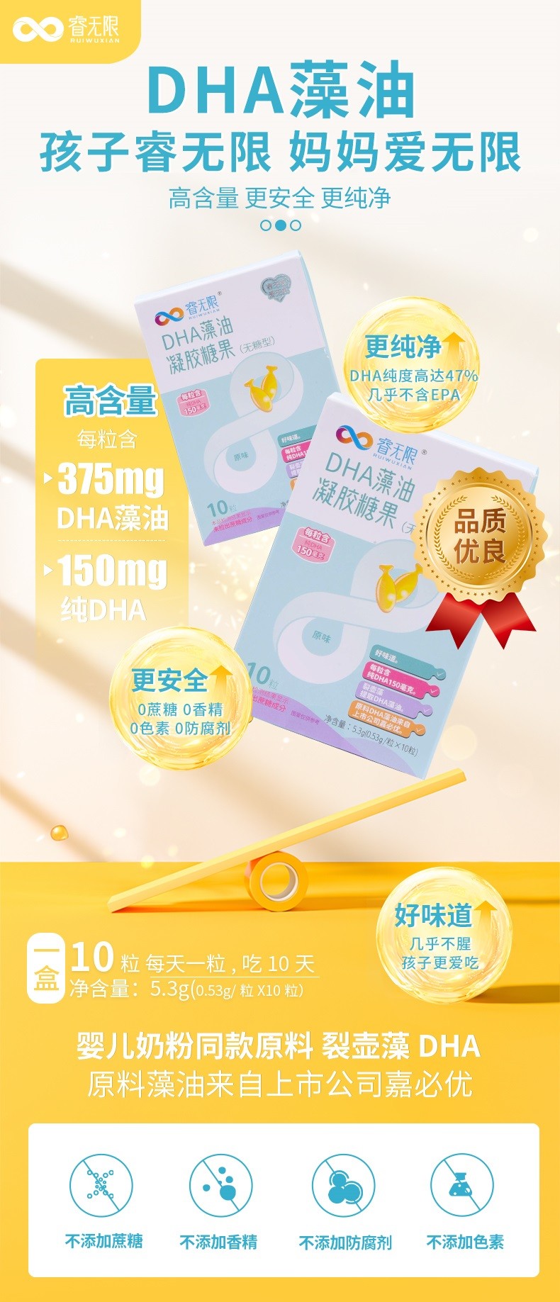 睿無(wú)限睿智版DHA藻油凝膠糖果10粒