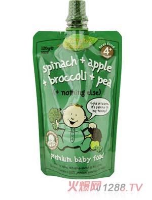 葉子嬰兒果泥(菠菜、蘋果、椰菜和豌豆)