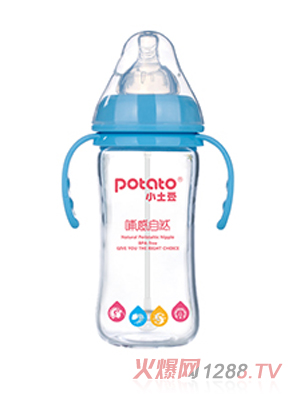 小土豆玻璃寬口硅膠防護(hù)套雙柄自動大奶瓶240mL