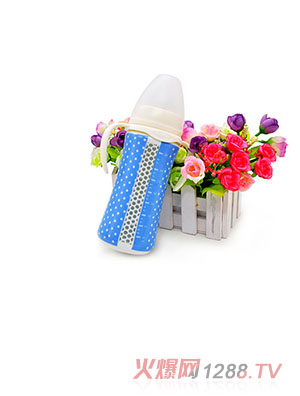 貝斯比幻彩瓷弧形自動奶瓶藍(lán)色