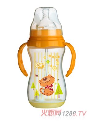 貝嬰奇320ml寬口帶感溫底座奶瓶橙色