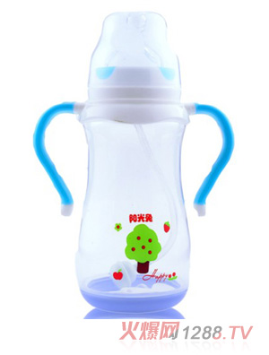 陽(yáng)光兔感溫PP寬口奶瓶330ML藍(lán)色