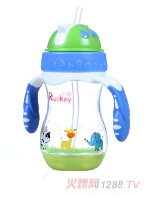 樂起PP歪嘴帶吸管水壺240ml藍(lán)色