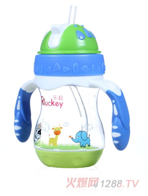 樂起PP歪嘴帶吸管水壺180ml藍(lán)色