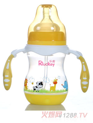 樂(lè)起180ml寬口徑PP奶瓶黃色