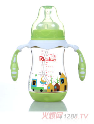 樂(lè)起240ml弧形有耳PPSU奶瓶綠色