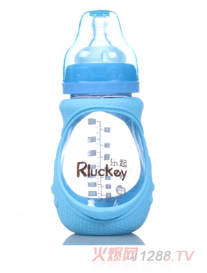 樂(lè)起240ml防摔玻璃奶瓶藍(lán)不帶柄