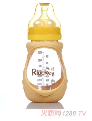 樂(lè)起240ml防摔玻璃奶瓶黃色不帶柄