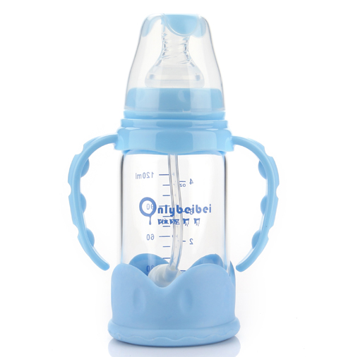 唯昵貝貝標(biāo)口防摔玻璃奶瓶120ml藍(lán)色